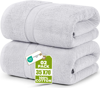 Utopia Towels Jumbo Bath Sheets, 2 Pack, 35x70 in, 600 GSM Cotton, Grey