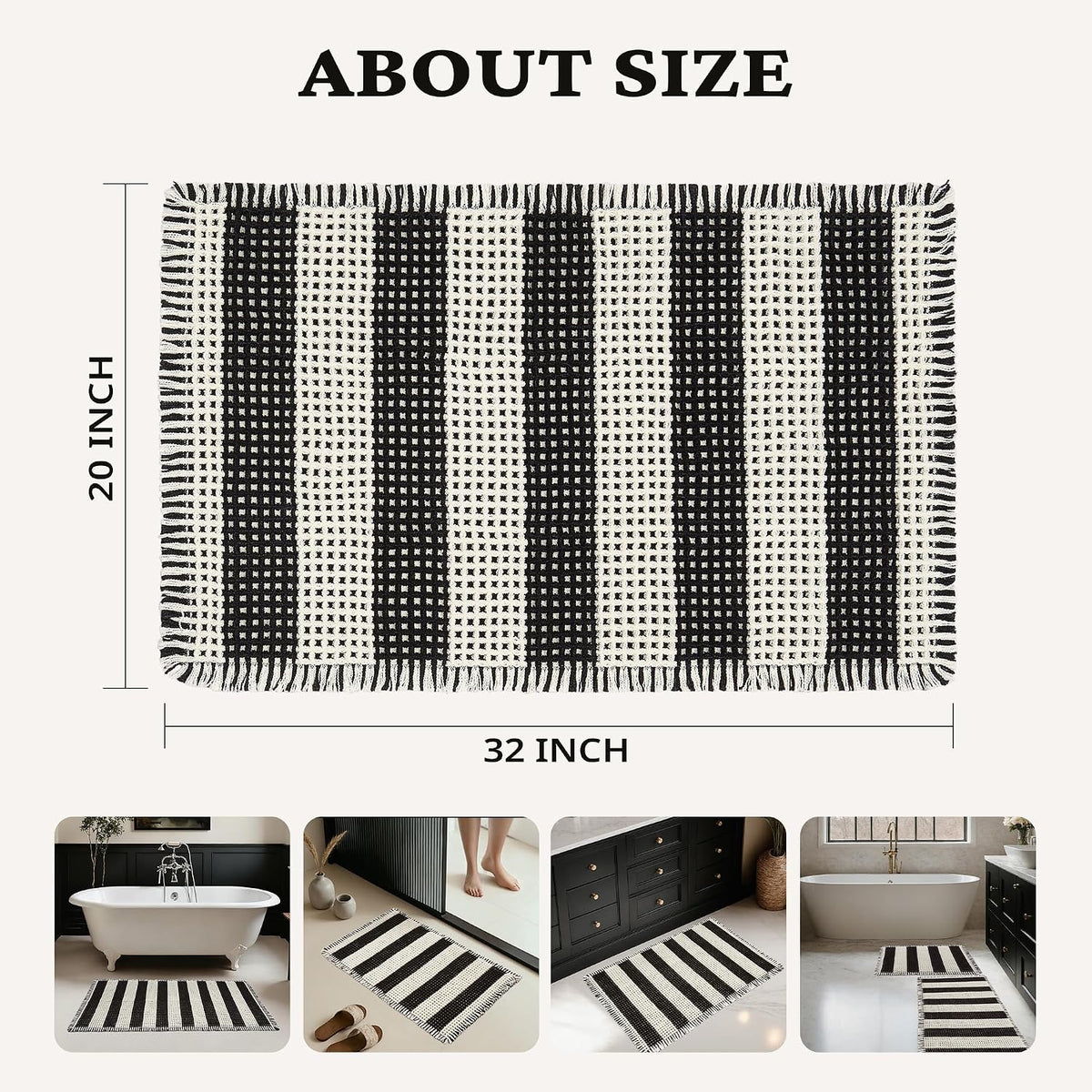 MatEssenz Waffle Bath Mat, 20x32, Black White