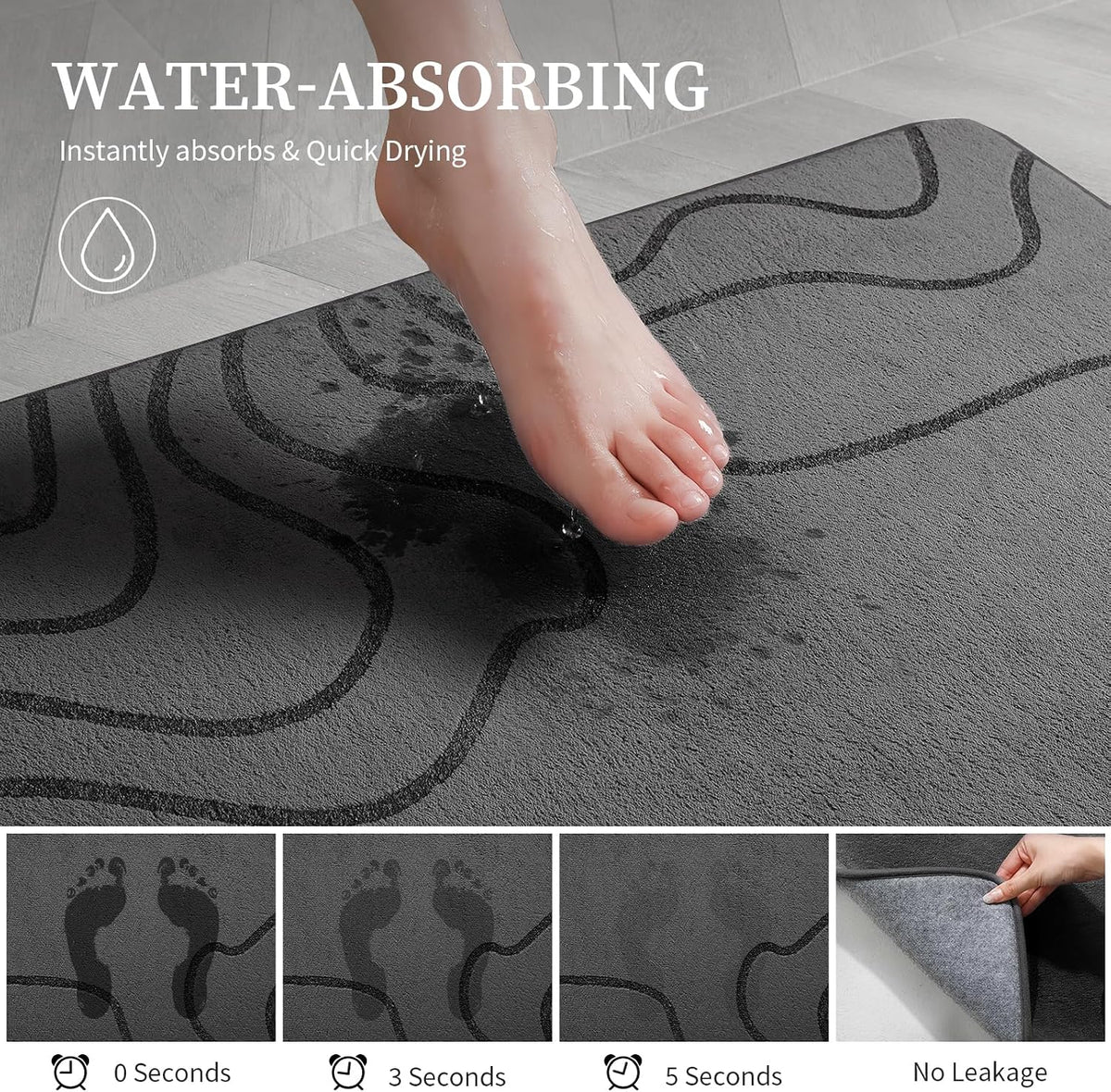 YIHOUSE Memory Foam Bathroom Rugs Sets 2 Piece, 32"x20"+24"x17", Dark Grey
