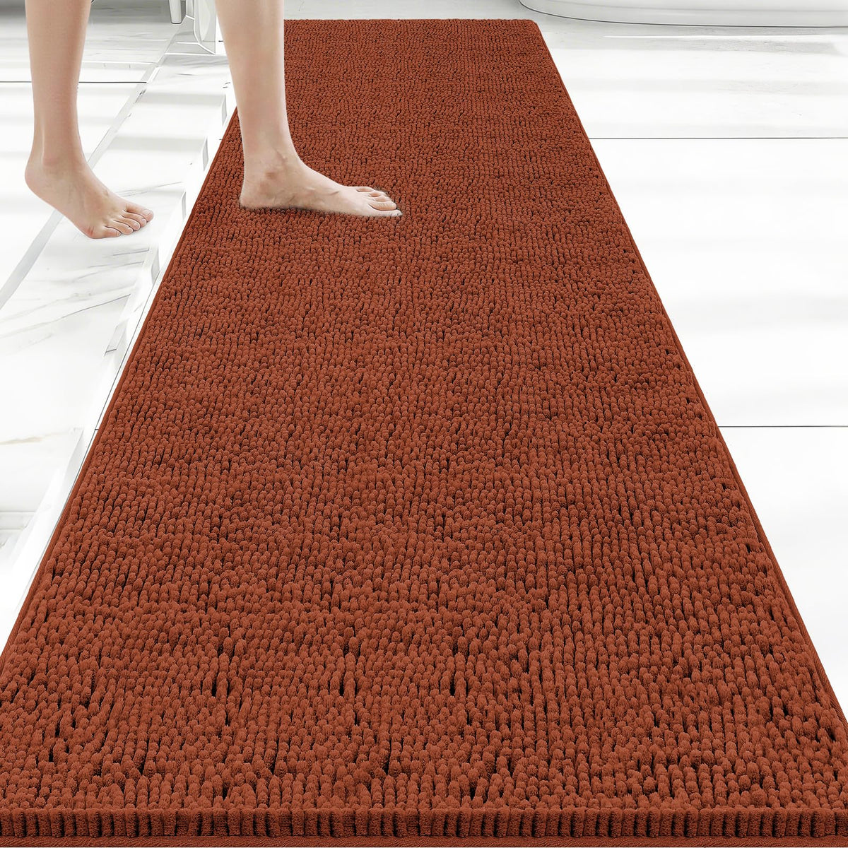 Bcoimo Bath Rug Mat,Sage Chenille High Absorbent Long Bathroom Runner Rugs