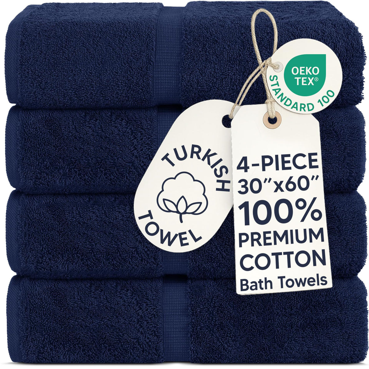 Chakir Turkish Linens 100% Cotton 4-Pack Bath Towels 27x54, Gray