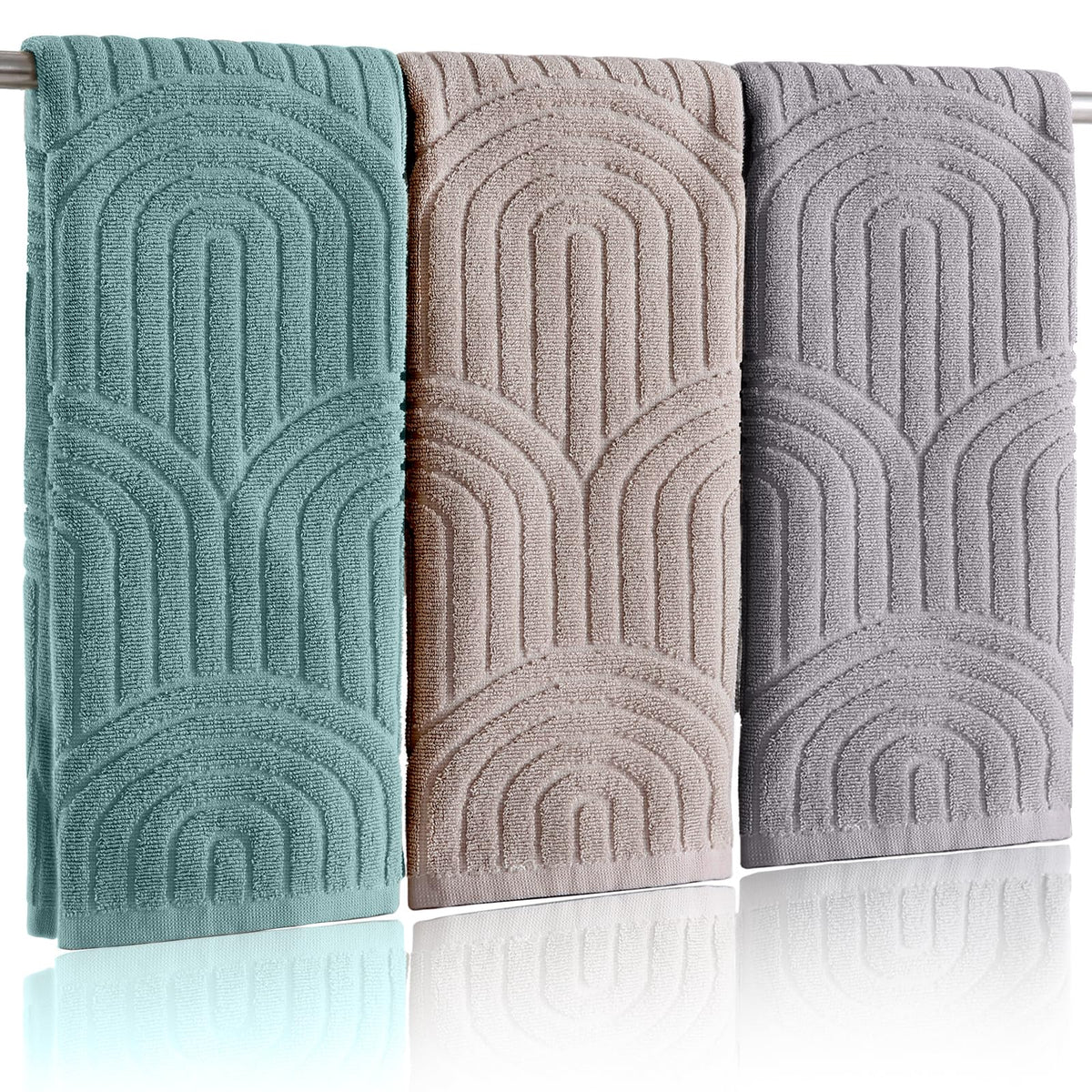 Boho 100% Cotton Towels - 3 Pcs 16 x 26 inches Hand Towels Set Ultra Soft and Highly Absorbent for Bathroom or Kitchen, Hotels, Spa