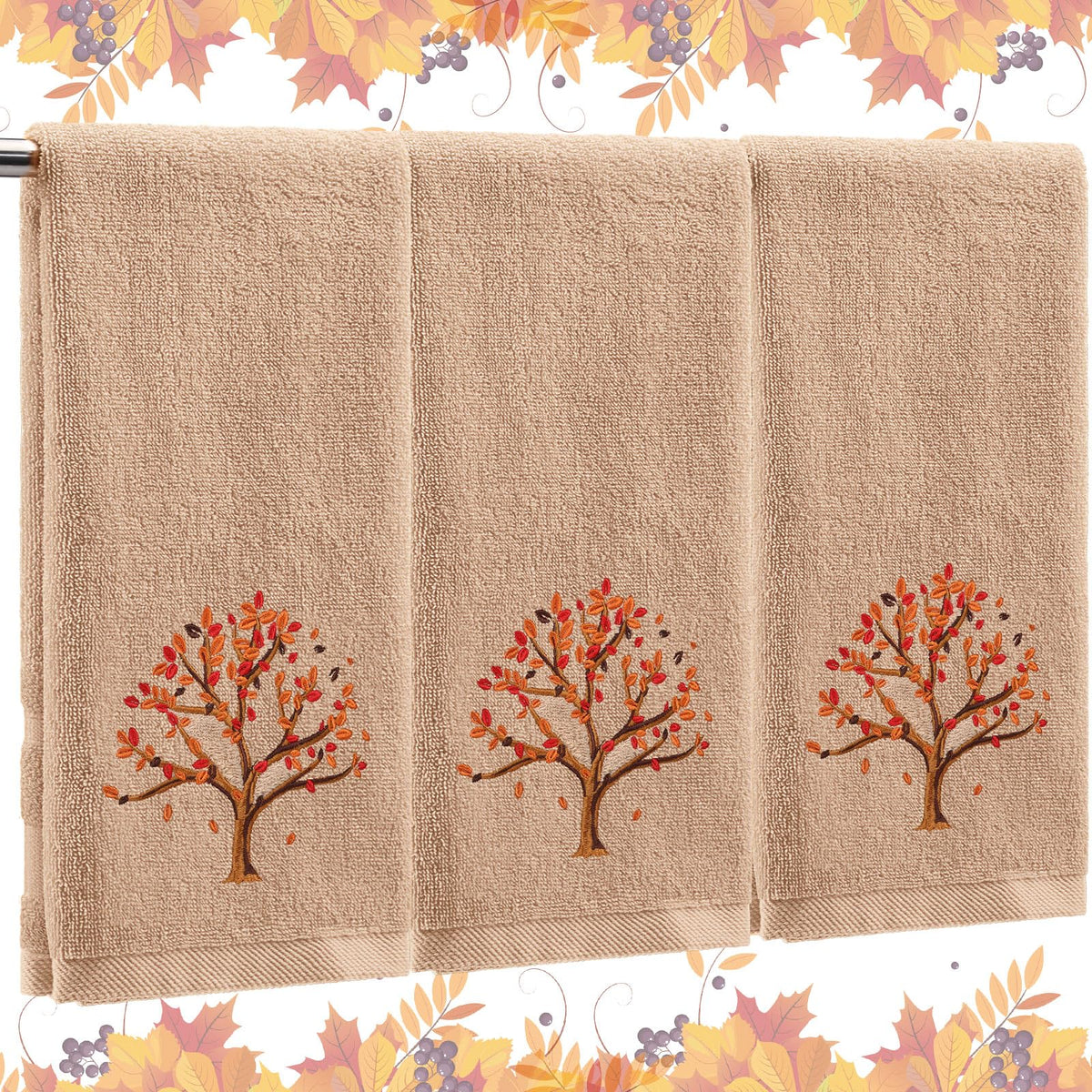 Fanfanwin 3 Pcs Fall Hand Towels for Bathroom 13.8 x 29.5 Inch Autumn Decorative Bath Towels Sets 100% Cotton Embroidered Pumpkin Maple Thanksgiving Bathroom Decor(Orange and Brown,Pumpkin)