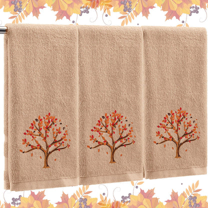Fanfanwin 3 Pcs Fall Hand Towels for Bathroom 13.8 x 29.5 Inch Autumn Decorative Bath Towels Sets 100% Cotton Embroidered Pumpkin Maple Thanksgiving Bathroom Decor(Orange and Brown,Pumpkin)