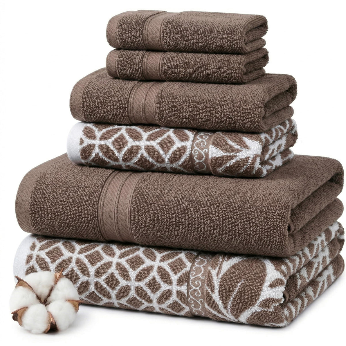 Modern Threads 6 Piece Bath Towel Set – Bathroom Set with 2 Bath Towels, 2 Hand Towels, and 2 Wash Cloths – 100% Cotton, Super Absorbent & Extra Soft – Reversible Floral Trail (Navy)