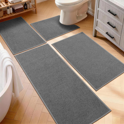 YIHOUSE Gray Bathroom Rugs Sets 3 Piece, Quick Dry Thin Bath Mat with Toilet Rug, Non Slip Absorbent Machine Washable, Bath Runner Rugs for Bathtub Sink Home Decor