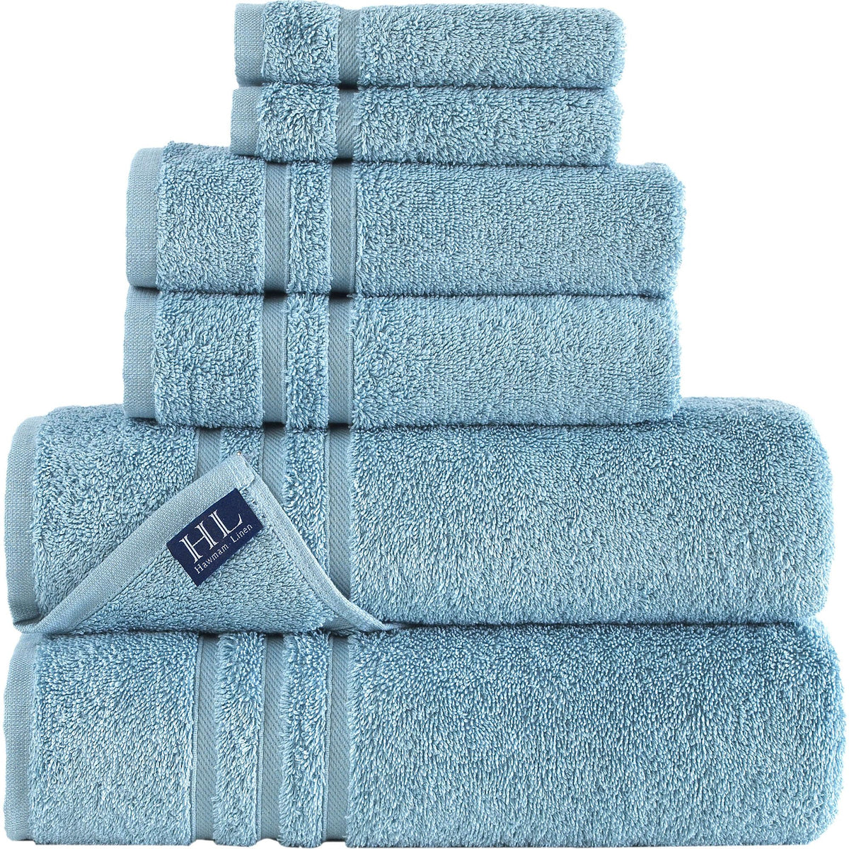 Hawmam Linen Cream 6 Piece Bath Towels Set for Bathroom Original Turkish Cotton Soft, Absorbent and Premium 2 Bath Towels, 2 Hand Towels, 2 Washcloths (Sea Salt)