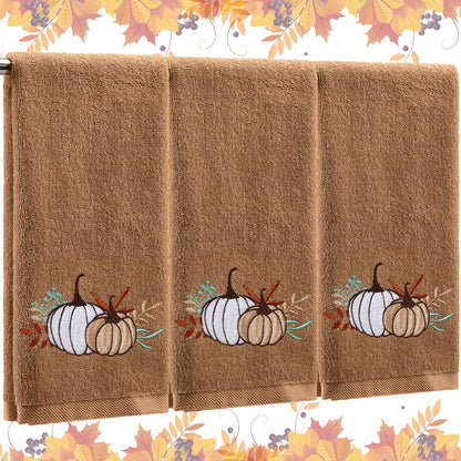 Fanfanwin 3 Pcs Fall Hand Towels for Bathroom 13.8 x 29.5 Inch Autumn Decorative Bath Towels Sets 100% Cotton Embroidered Pumpkin Maple Thanksgiving Bathroom Decor(Orange and Brown,Pumpkin)