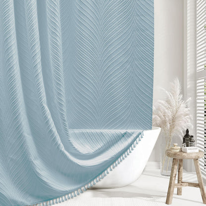 Siiluminisoy Dark Green Boho Shower Curtain Green Shower Curtain for Bathroom Fabric Tufted Chervon Textured Shower Curtains Elegant Cloth Shower Curtains Cute, 72" x72"