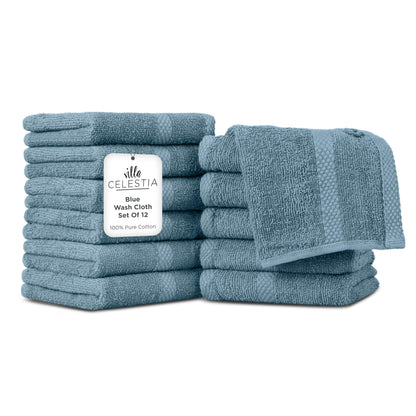 Villa Celestia 100% Cotton Bath Towel Set of 18-4 Bath Towels, 6 Hand Towels, 8 Wash Cloths, Sustainable, Soft, Highly Absorbent, Combed Cotton 18 Piece Set for Hotels, Spa, Bathroom, Dorm, Blue