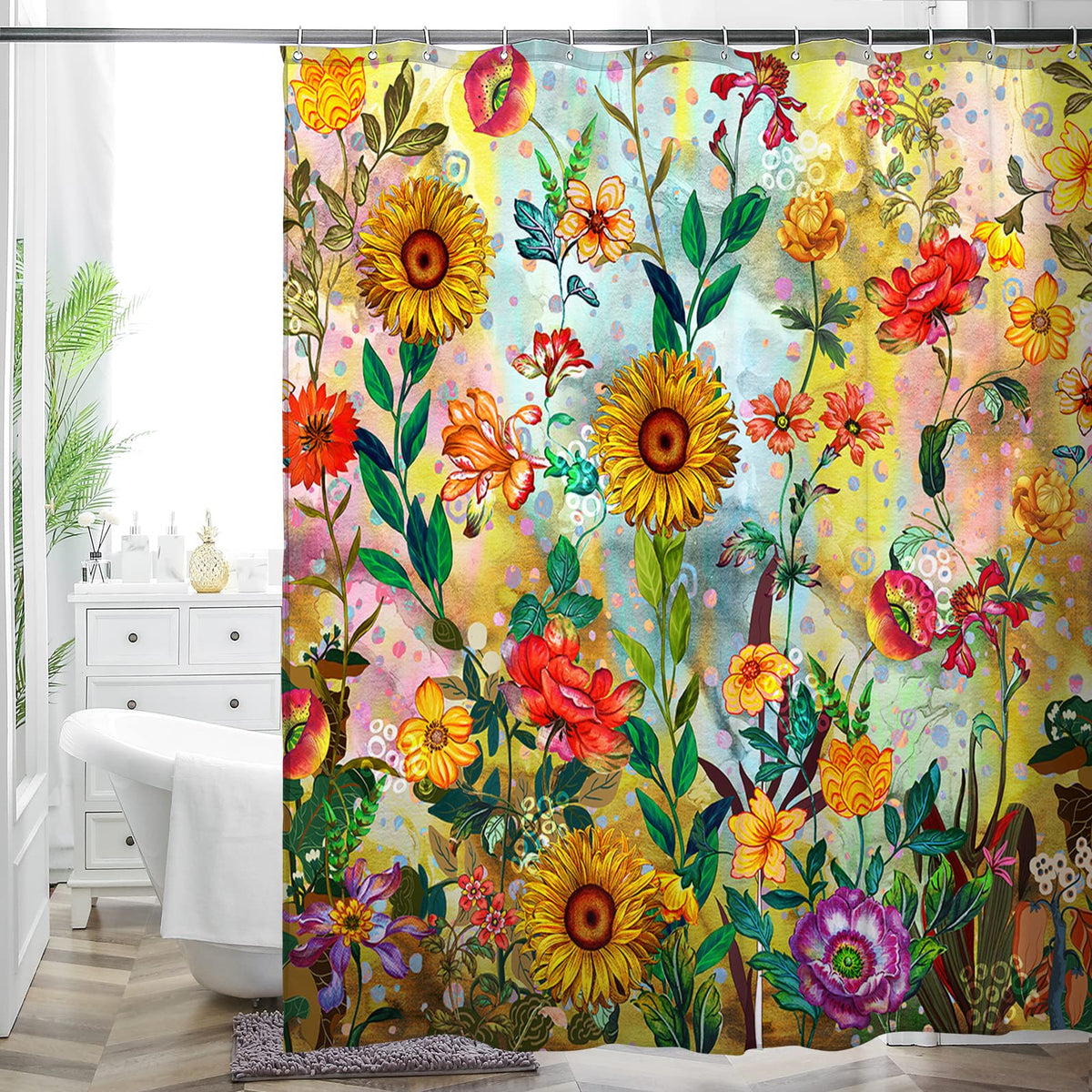 Boho Shower Curtain 72"x72" Water Repellent Polyester Fabric
