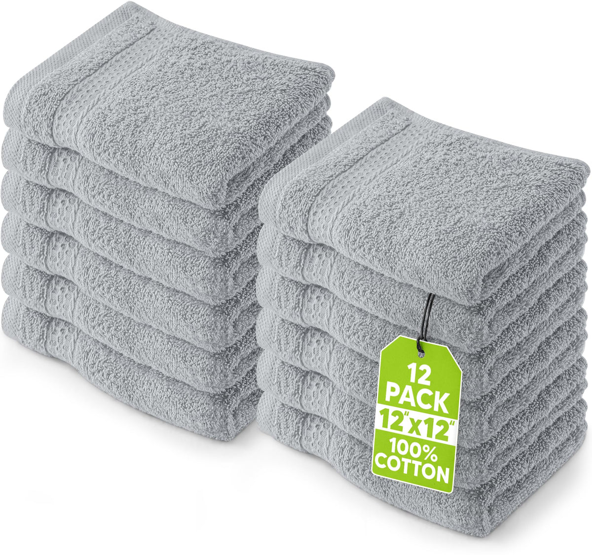 Utopia Towels 12 Pack Premium Wash Cloths Set, 12 by 12 Inches, 100% Cotton Ring Spun, Highly Absorbent and Soft Feel Essential Washcloths for Bathroom, Spa, Gym, and Face, Grey