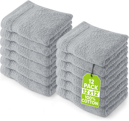 Utopia Towels 12 Pack Premium Wash Cloths Set, 12 by 12 Inches, 100% Cotton Ring Spun, Highly Absorbent and Soft Feel Essential Washcloths for Bathroom, Spa, Gym, and Face, Grey