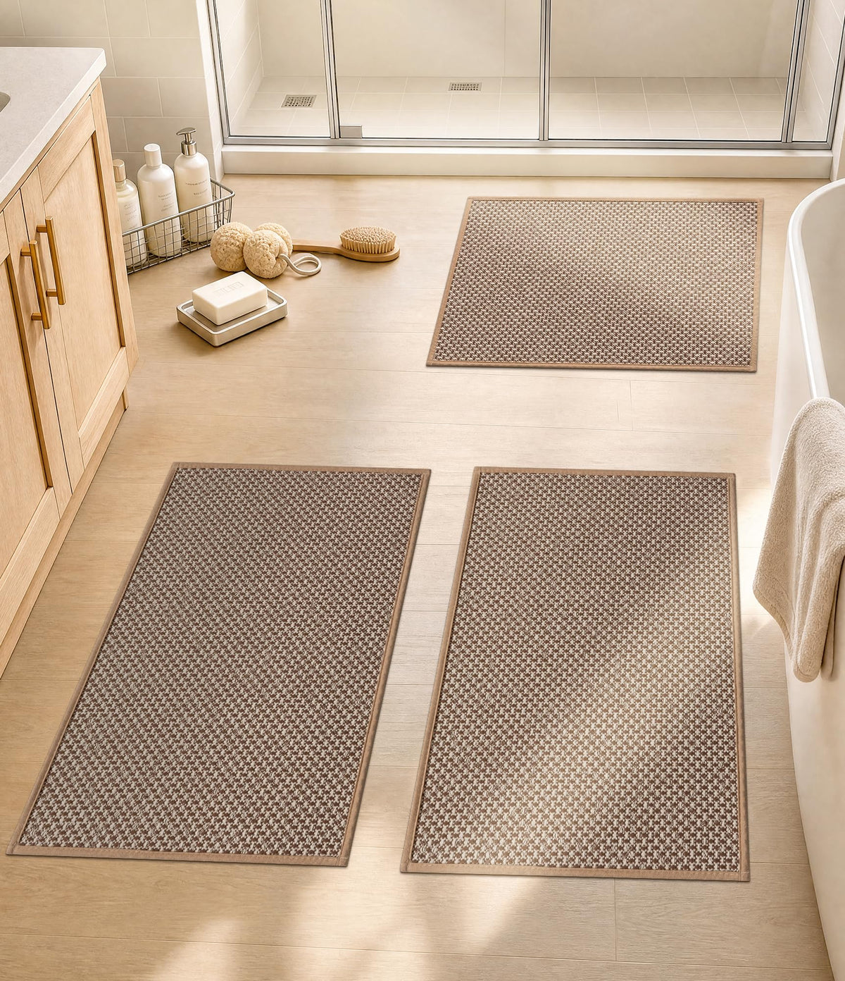 YIHOUSE Black Bathroom Rugs Sets 2 Pieces,Thin Bath Mat Quick Dry