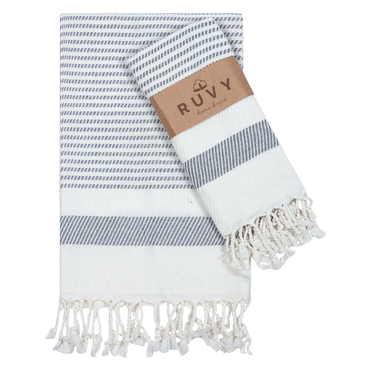 Ruvy Home Basics Turkish Hand Towels for Bathroom Set of 2 | 18"x40", Cotton | Decorative Towel for Bathroom, Kitchen, Dishcloth, Tea, Yoga, Face, Gym - Beige