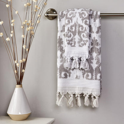 SKL Home Mirage Fringe Hand Towel Set-2pc, 100% Turkish Cotton, Taupe
