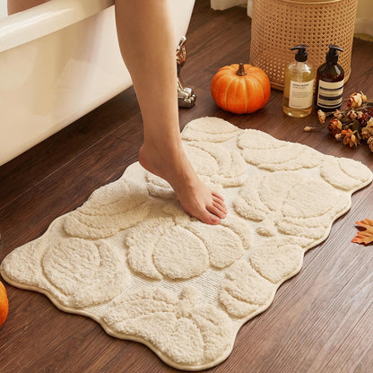 Luxury Fall Autumn Beige Cream Pumpkin Bathroom Mat, 17"x25" Extra Soft and Absorbent Microfiber Bath Rug, Non-Slip TPR Back, Plush Shaggy Bath Carpet for Floor
