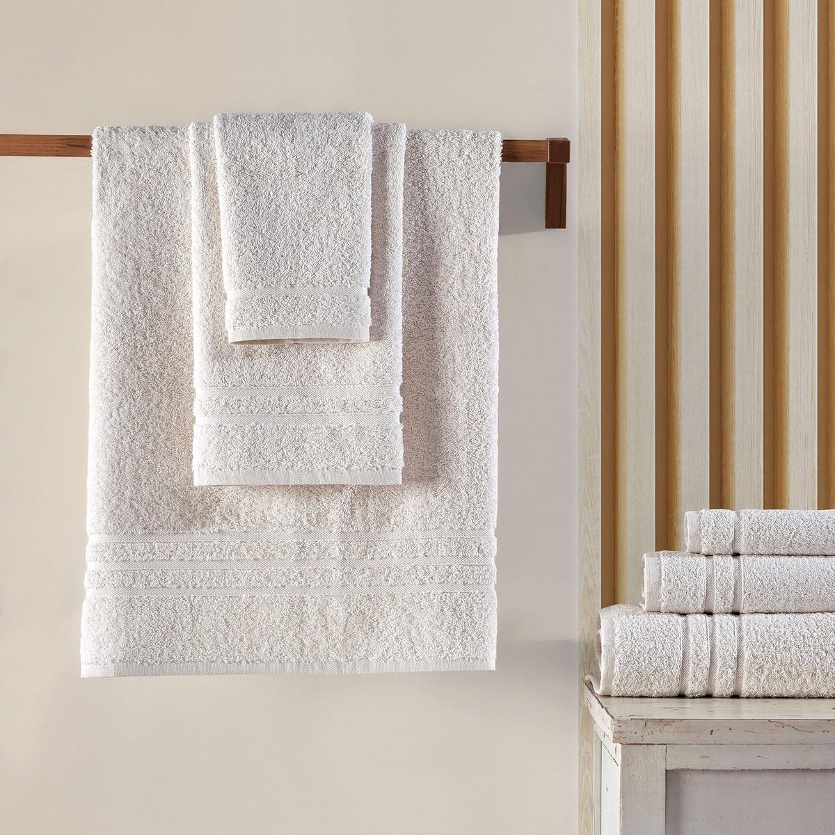 Hawmam Linen Cream 6 Piece Bath Towels Set for Bathroom Original Turkish Cotton Soft, Absorbent and Premium 2 Bath Towels, 2 Hand Towels, 2 Washcloths (Sea Salt)