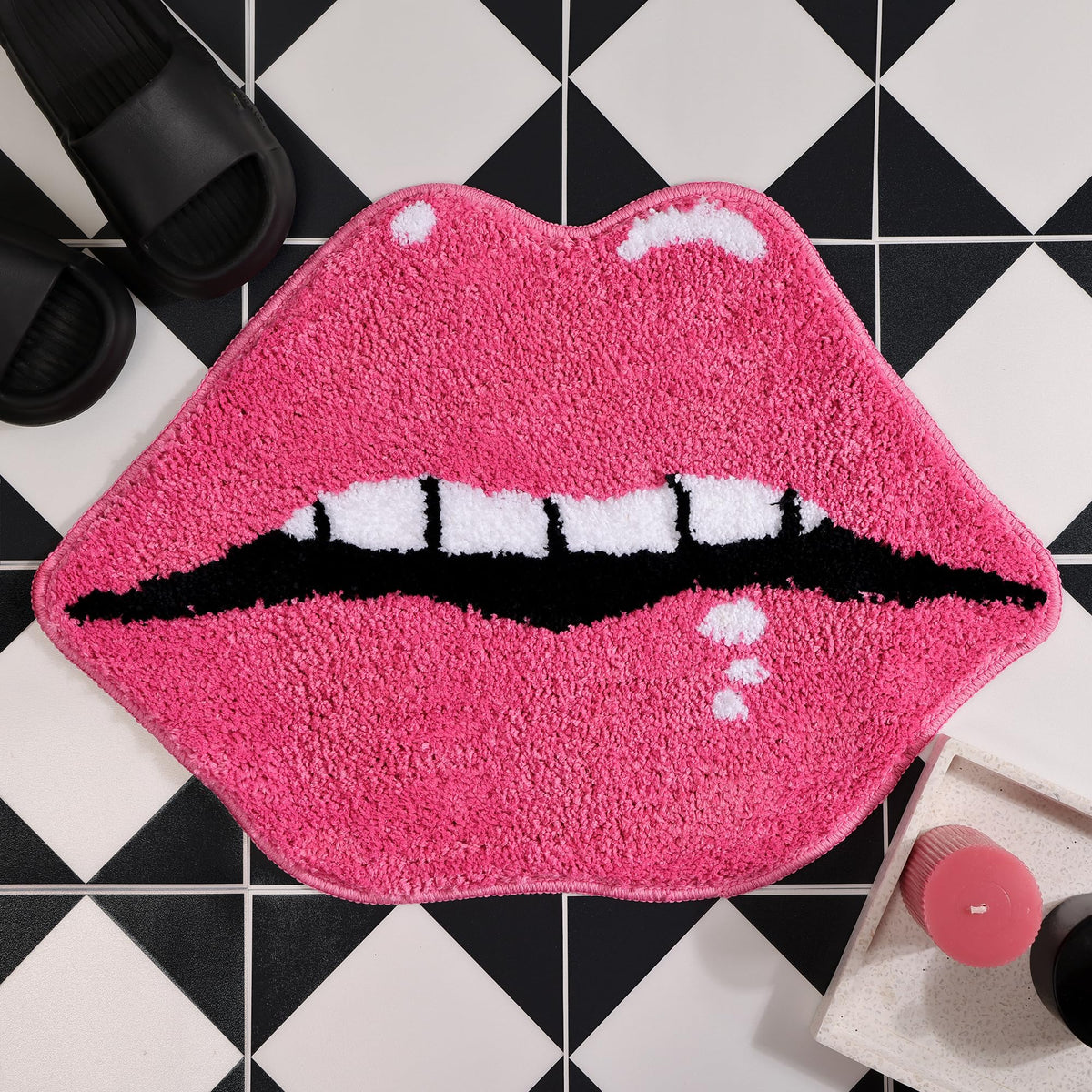 Panstar Lips Shaped Bathroom Rug, Cute Red Bath Mat Non Slip, Absorbent, Plush Shower Rugs For Bathtub