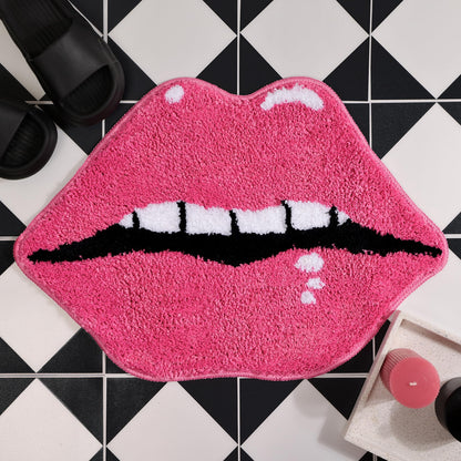 Panstar Lips Shaped Bathroom Rug, Cute Red Bath Mat Non Slip, Absorbent, Plush Shower Rugs For Bathtub