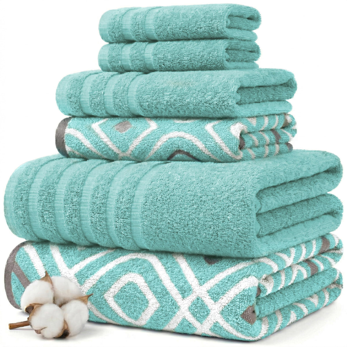 Modern Threads 6 Piece Bath Towel Set – Bathroom Set with 2 Bath Towels, 2 Hand Towels, and 2 Wash Cloths – 100% Cotton, Super Absorbent & Extra Soft – Reversible Floral Trail (Navy)
