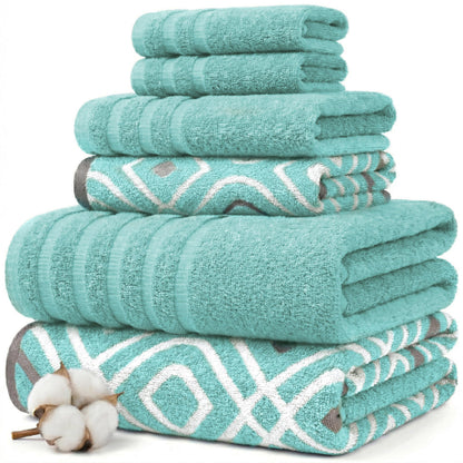 Modern Threads 6 Piece Bath Towel Set – Bathroom Set with 2 Bath Towels, 2 Hand Towels, and 2 Wash Cloths – 100% Cotton, Super Absorbent & Extra Soft – Reversible Floral Trail (Navy)