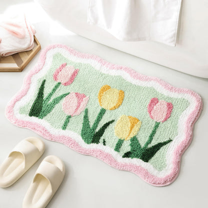 TRUEDAYS Floral Bath Mat, Cute Bath Mat for Bathroom, 32'' x 20'', Orange