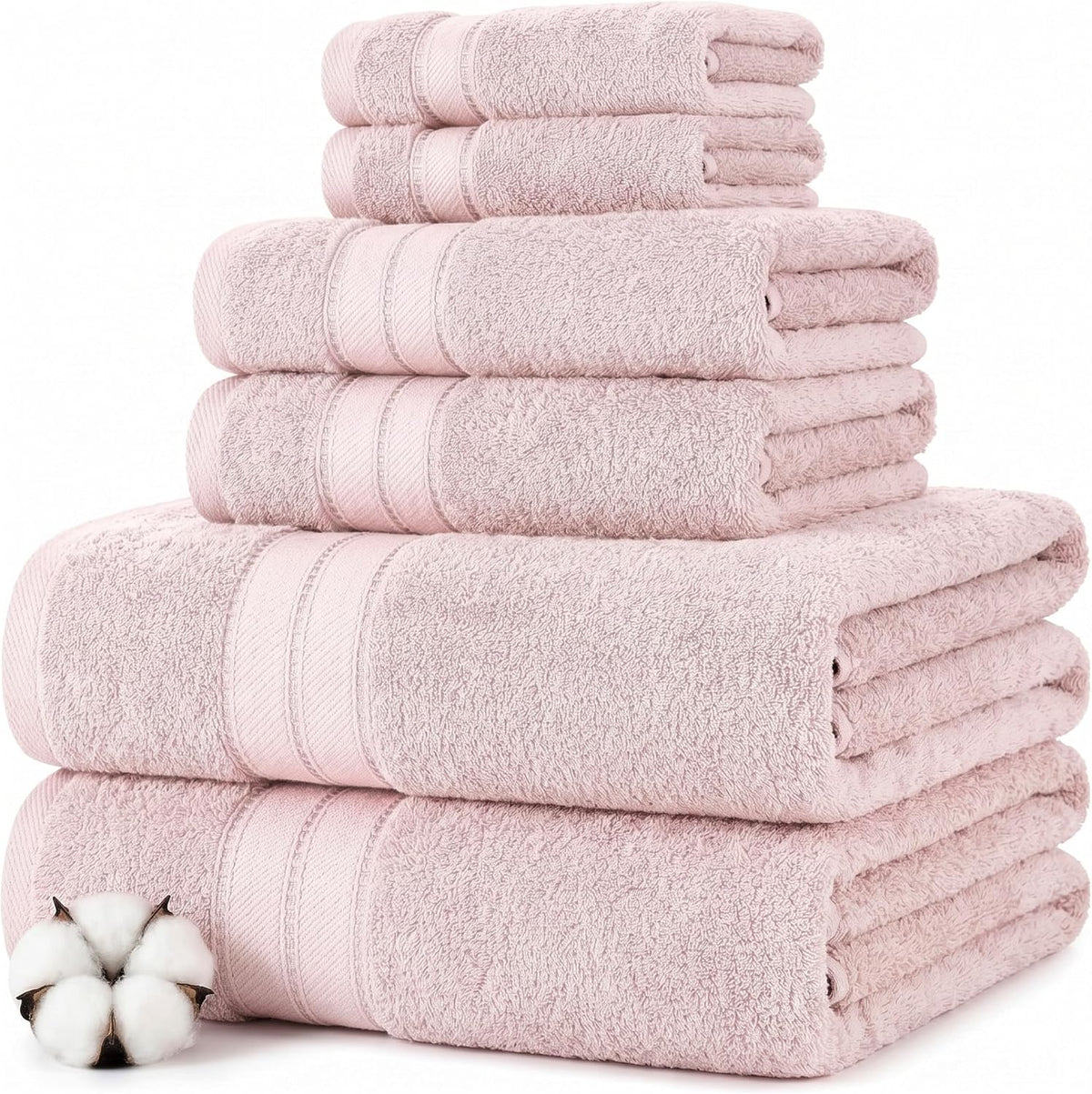 Modern Threads Spun Loft 6 Piece Bath Towel Set – 2 Bath Towels, 2 Hand Towels & 2 Washcloths – 100% Cotton, 600 GSM, Plush, Soft & Absorbent (Blush)