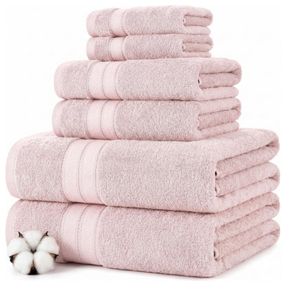 Modern Threads Spun Loft 6 Piece Bath Towel Set – 2 Bath Towels, 2 Hand Towels & 2 Washcloths – 100% Cotton, 600 GSM, Plush, Soft & Absorbent (Blush)