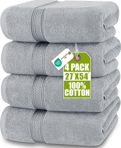 Utopia Towels 4 Pack Premium Bath Towels, 27x54 in, 600 GSM Cotton Grey