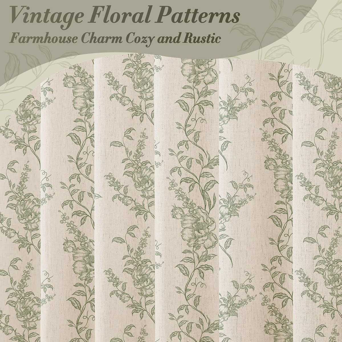 Sage Linen Farmhouse Shower Curtain, Boho Floral Bathroom 72x72