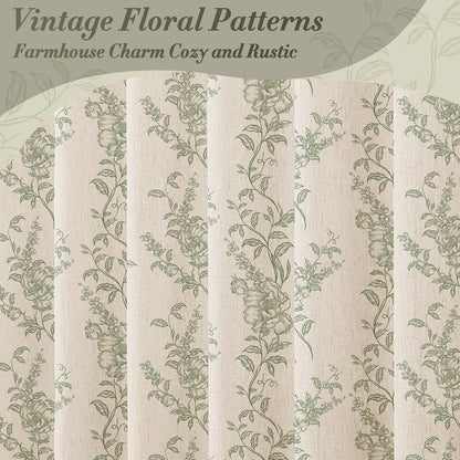 Sage Linen Farmhouse Shower Curtain, Boho Floral Bathroom 72x72