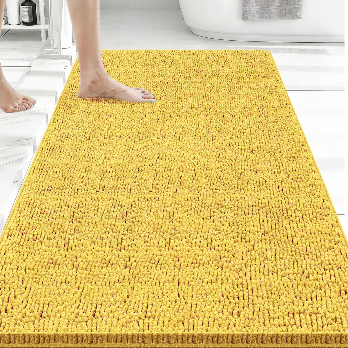 Bcoimo Bath Rug Mat,Sage Chenille High Absorbent Long Bathroom Runner Rugs