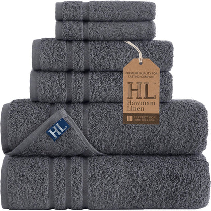 Hawmam Linen Cream 6 Piece Bath Towels Set for Bathroom Original Turkish Cotton Soft, Absorbent and Premium 2 Bath Towels, 2 Hand Towels, 2 Washcloths (Sea Salt)