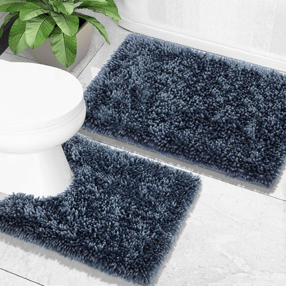 Yimobra Bathroom Rug Set 2 Piece, Luxury Shaggy Bath Mat Set with Non Slip Backing, Ultra Soft & Absorbent Mats for Bathroom Floor, Machine Washable, 31.5"x20"+24"x17", Dark Purple