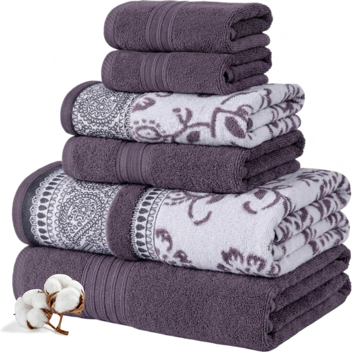 Modern Threads 6 Piece Bath Towel Set – Bathroom Set with 2 Bath Towels, 2 Hand Towels, and 2 Wash Cloths – 100% Cotton, Super Absorbent & Extra Soft – Reversible Classic Diamond (Gray)