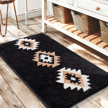 DEXDE Black Bathroom Rugs 20x32 Aztec Boho Long Western Plush Bath Mats