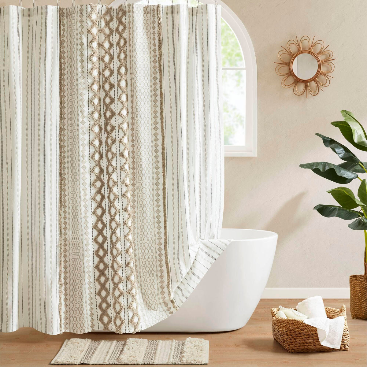 INK+IVY Imani Tufted Chenille 100% Cotton Shower Curtains Machine Washable, Modern Home Bathroom Décor Bathtub Privacy Screen, 72" x 72", Ivory