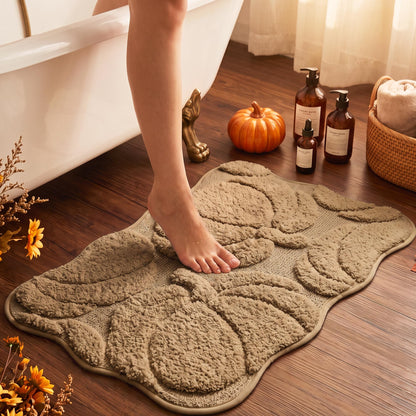 Luxury Fall Autumn Beige Cream Pumpkin Bathroom Mat, 17"x25" Extra Soft and Absorbent Microfiber Bath Rug, Non-Slip TPR Back, Plush Shaggy Bath Carpet for Floor