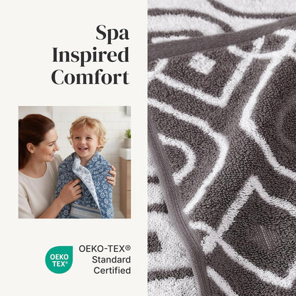 Modern Threads 6 Piece Bath Towel Set – Bathroom Set with 2 Bath Towels, 2 Hand Towels, and 2 Wash Cloths – 100% Cotton, Super Absorbent & Extra Soft – Reversible Classic Diamond (Gray)