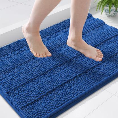 Grandaily Chenille Striped Bathroom Rugs 36x24, Extra Thick and Absorbent Bath Mats, Non-Slip Soft Plush Shaggy Shower Carpet, Machine Wash Dry, Bath Rug for Bathroom, (Large, Light Grey)