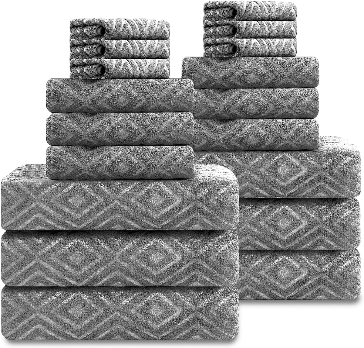 Smuge 18-Piece Bath Towel Set, Include 6 Bath Towel Sheets, 6 Hand Towels and 6 Washcloths - Highly Absorbent Quick Dry 100% Microfiber,Ultra Soft Bathroom Towel Set (Dark Gray)