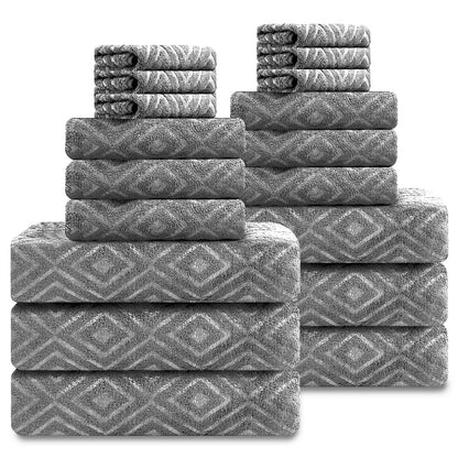 Smuge 18-Piece Bath Towel Set, Include 6 Bath Towel Sheets, 6 Hand Towels and 6 Washcloths - Highly Absorbent Quick Dry 100% Microfiber,Ultra Soft Bathroom Towel Set (Dark Gray)