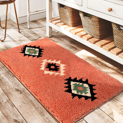 DEXDE Black Bathroom Rugs 20x32 Aztec Boho Long Western Plush Bath Mats