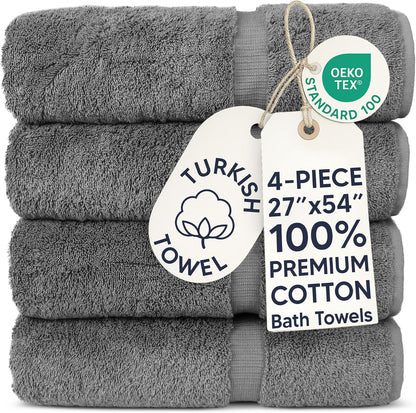 Chakir Turkish Linens 100% Cotton 4-Pack Bath Towels 27x54, Gray