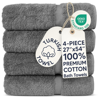 Chakir Turkish Linens 100% Cotton 4-Pack Bath Towels 27x54, Gray