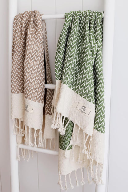 Madamelique Exclusive Hand Towels Set of 2-18 x 40 Inches - Decorative Bathroom Peshtemal Towel for Hand, Face, Hair, Yoga, Tea, Dishcloth, Kitchen and Bath - 100% Pure Cotton (Biscuit)