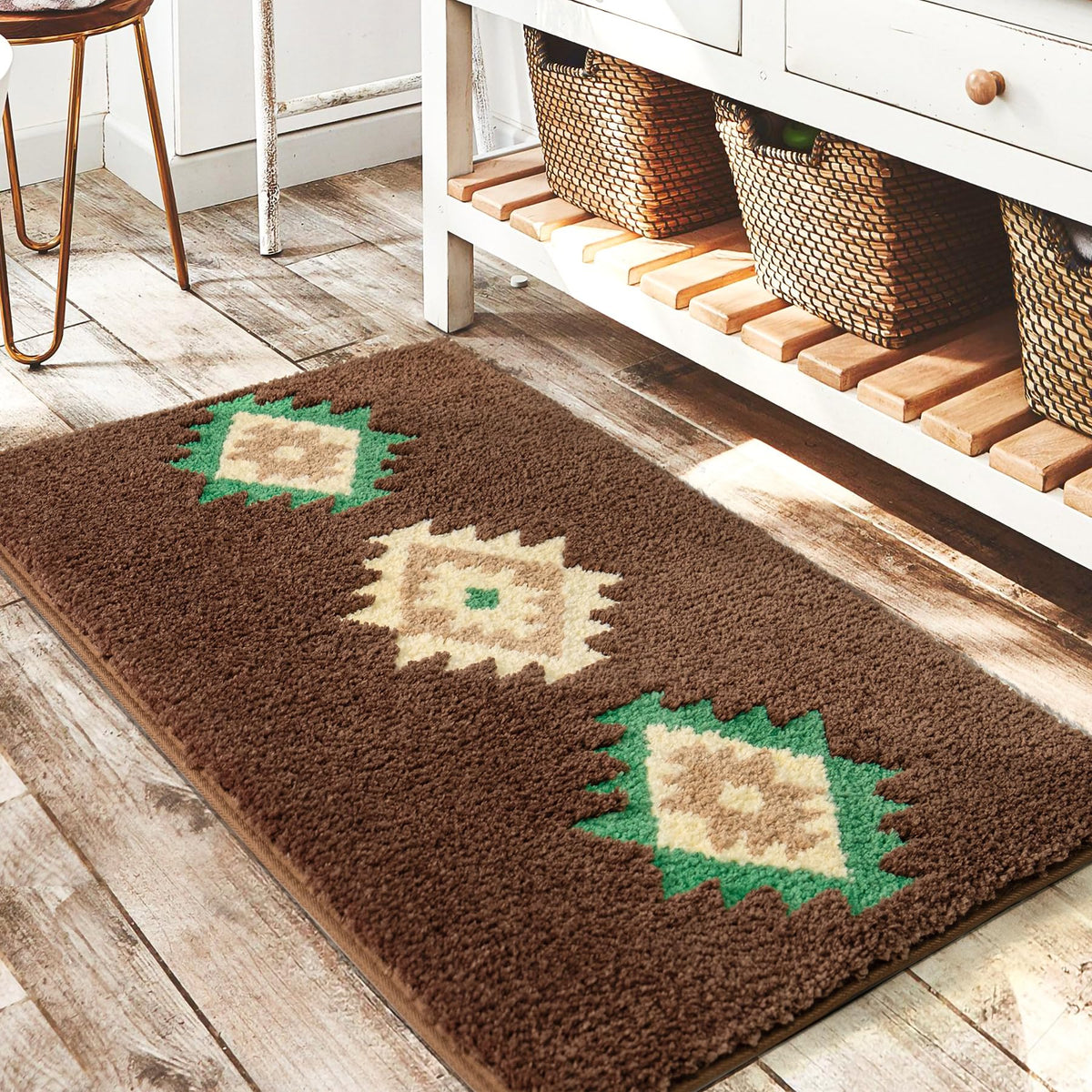 DEXDE Black Bathroom Rugs 20x32 Aztec Boho Long Western Plush Bath Mats