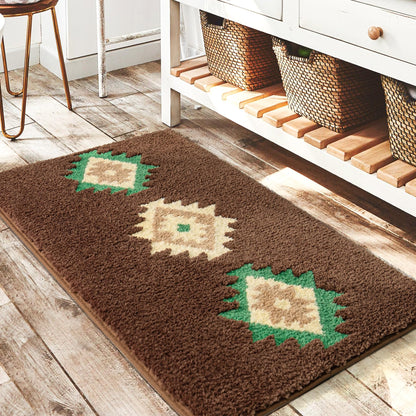 DEXDE Black Bathroom Rugs 20x32 Aztec Boho Long Western Plush Bath Mats