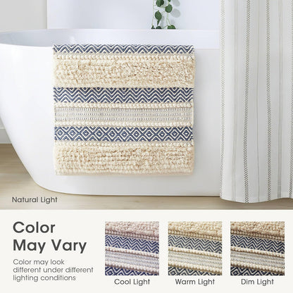 INK+IVY Asher Non-Slip Bath Rug Absorbent Quick Dry Striped, 20 x 32, Navy
